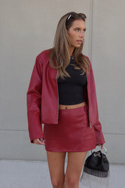 Boxy Pleather Jacket in Burgundy