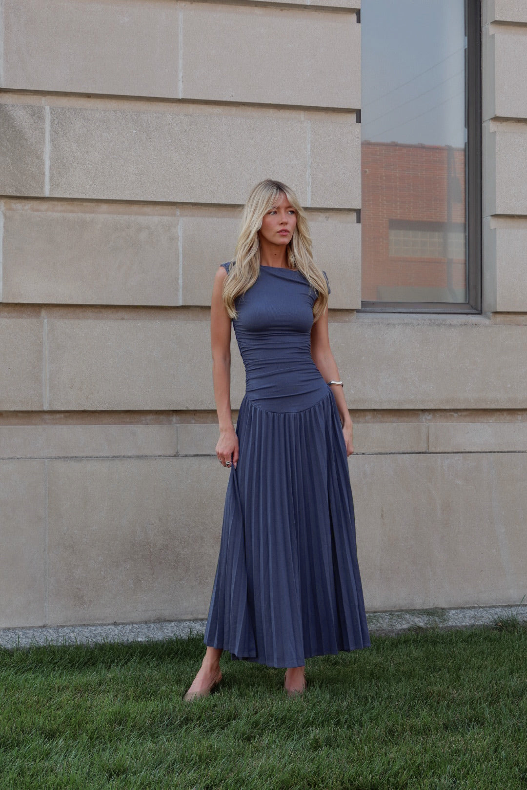 Serene One-Shoulder Pleated Maxi Dress