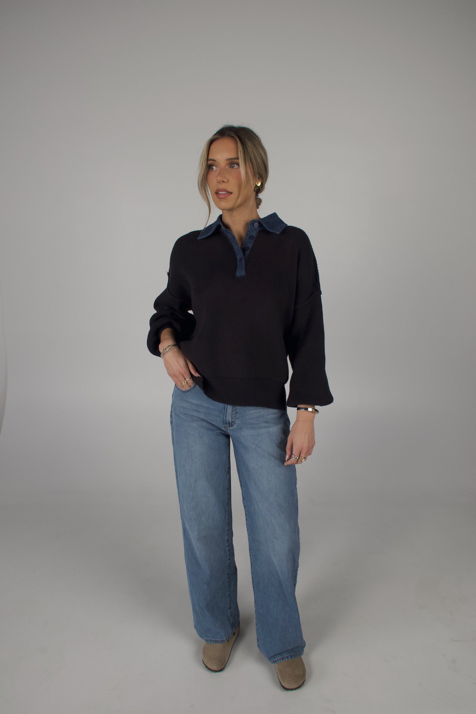 Rowan Navy Polo Sweater