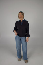 Rowan Navy Polo Sweater