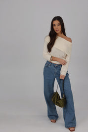 Ivory Off-Shoulder Foldover Knit