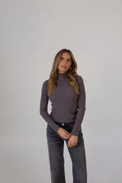 Classic Ribbed Turtleneck Sweater in Grey