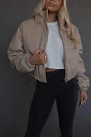 Talon Leather Puffer Jacket In Taupe