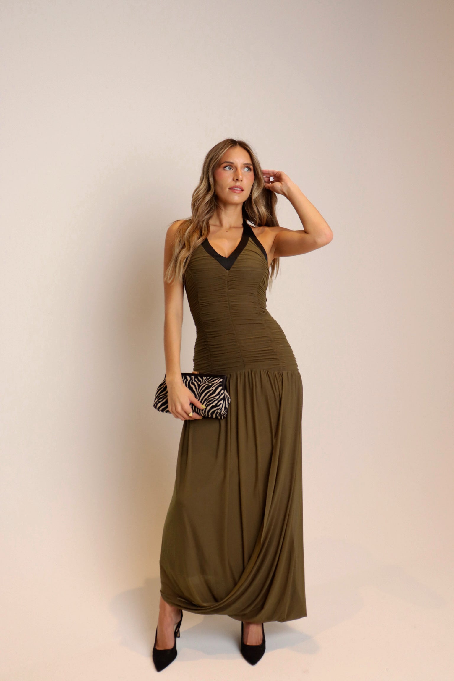 Brynn Ruched Halter Maxi Dress