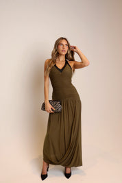Brynn Ruched Halter Maxi Dress