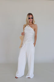 Inez Linen One Shoulder Top in Ivory