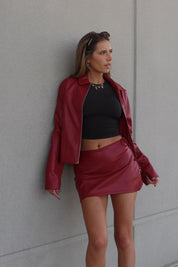 Boxy Pleather Jacket in Burgundy