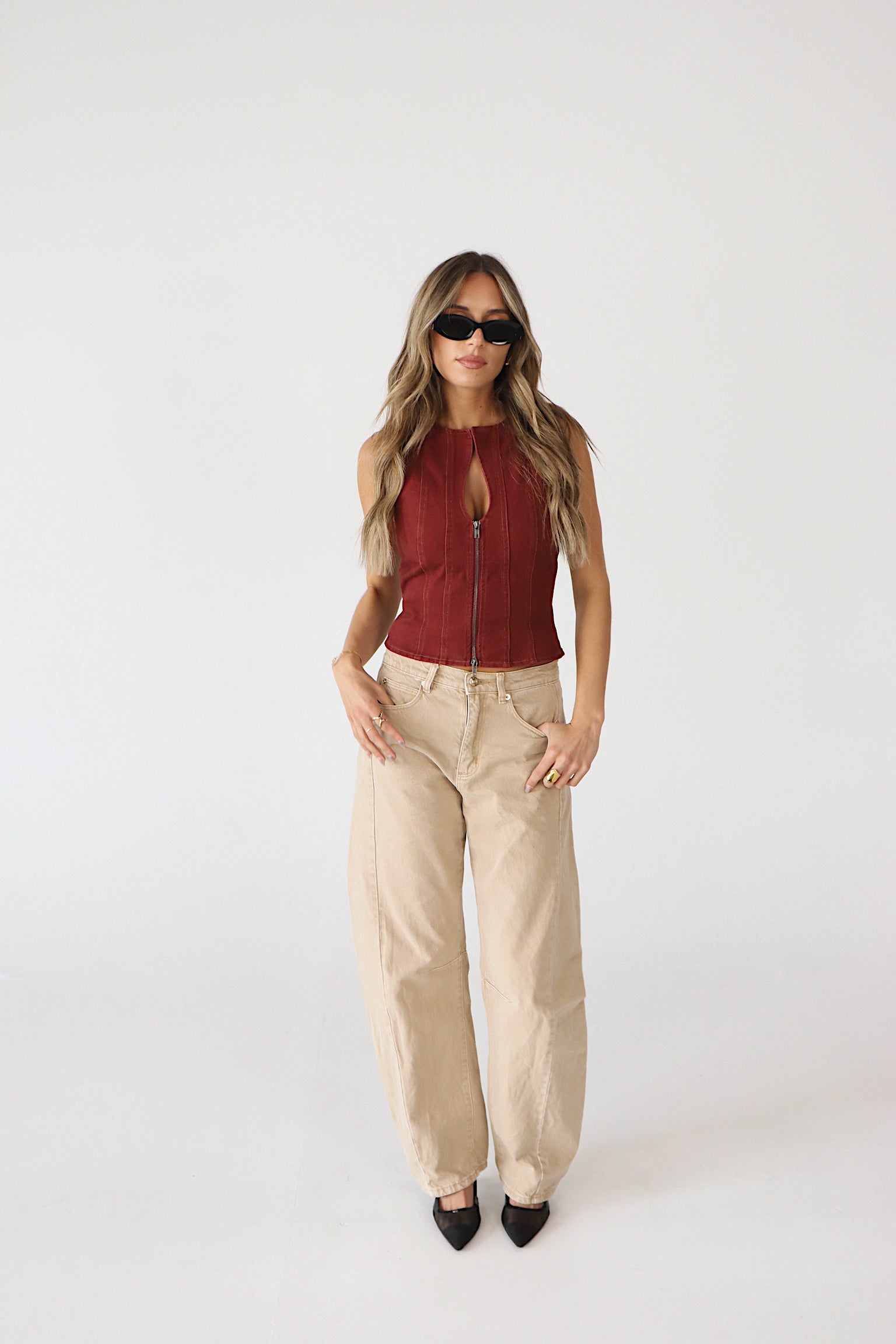 Jovie Burgundy Denim Top