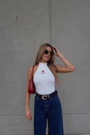 Nebraska Ribbed Bodysuit In White