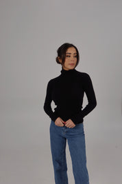 Classic Ribbed Turtleneck Sweater in Black