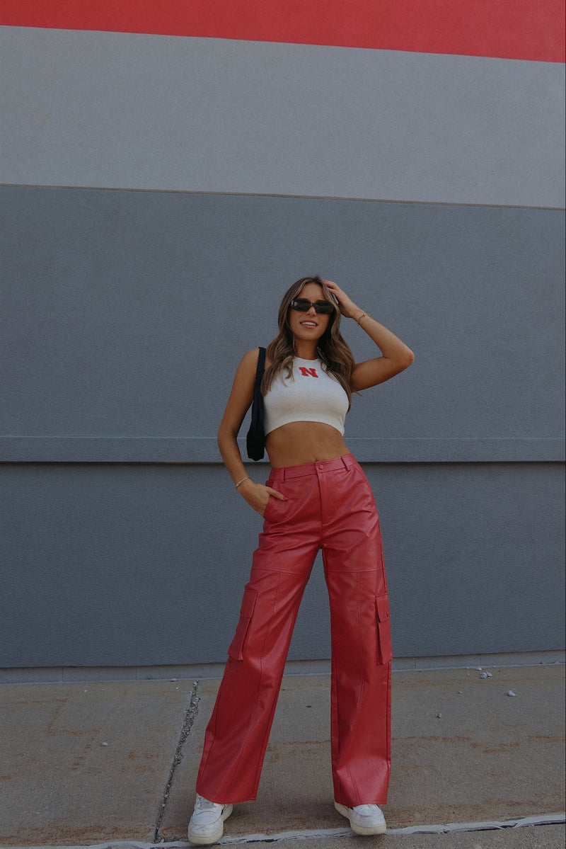 Red Pleather Cargo Pants