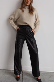 High-Rise Vegan Leather Cargo Pants