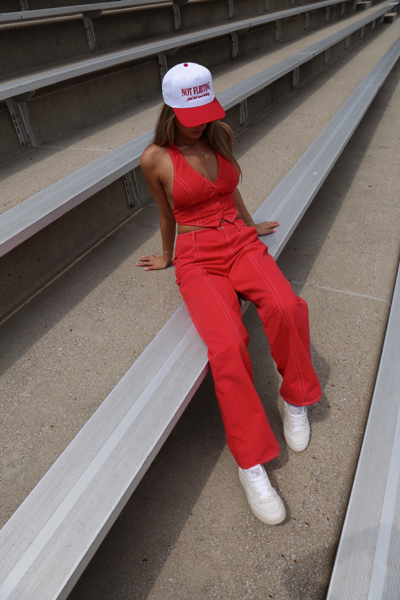 Delany Red Denim Pant Set