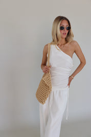 Inez Linen One Shoulder Top in Ivory