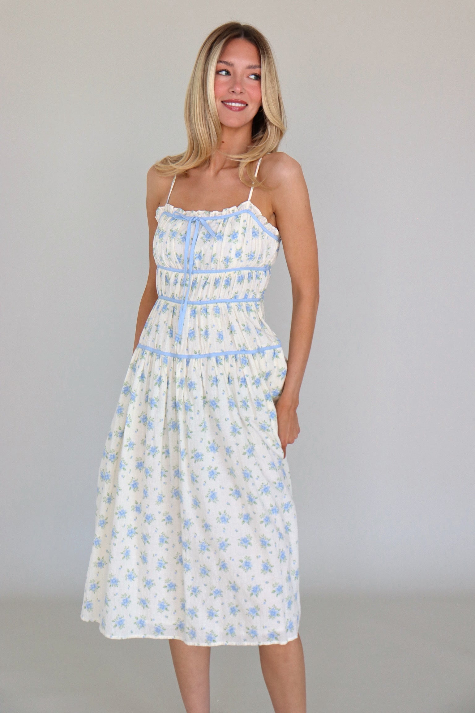 Leila Blue Floral Midi Dress