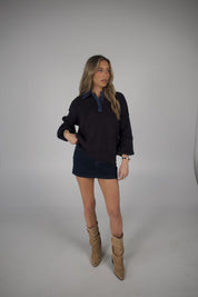 Rowan Navy Polo Sweater