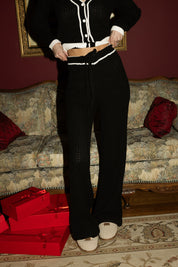 Contrast Knit Pants in Black/Cream