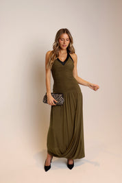Brynn Ruched Halter Maxi Dress