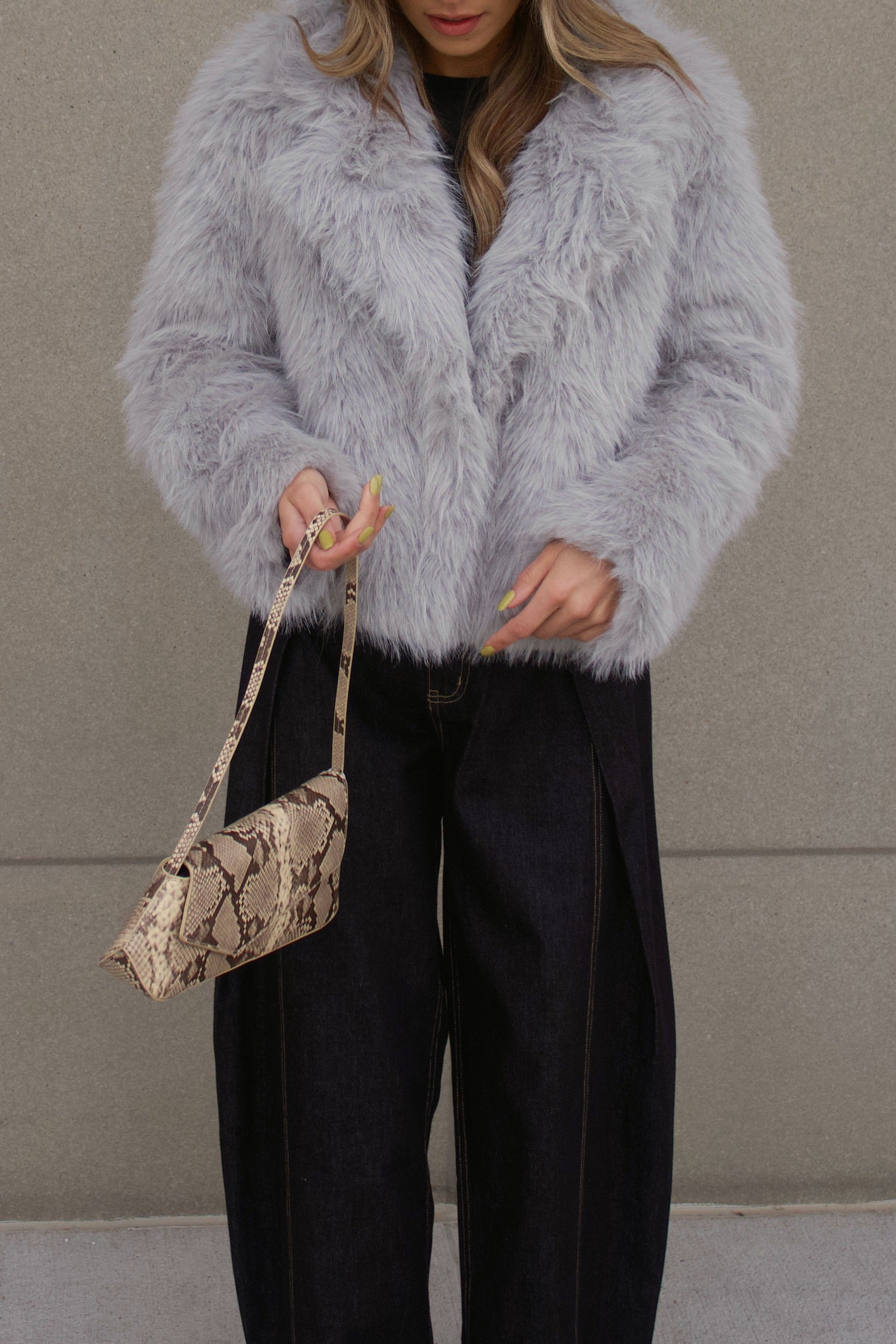Grey Faux Fur Cropped Jacket