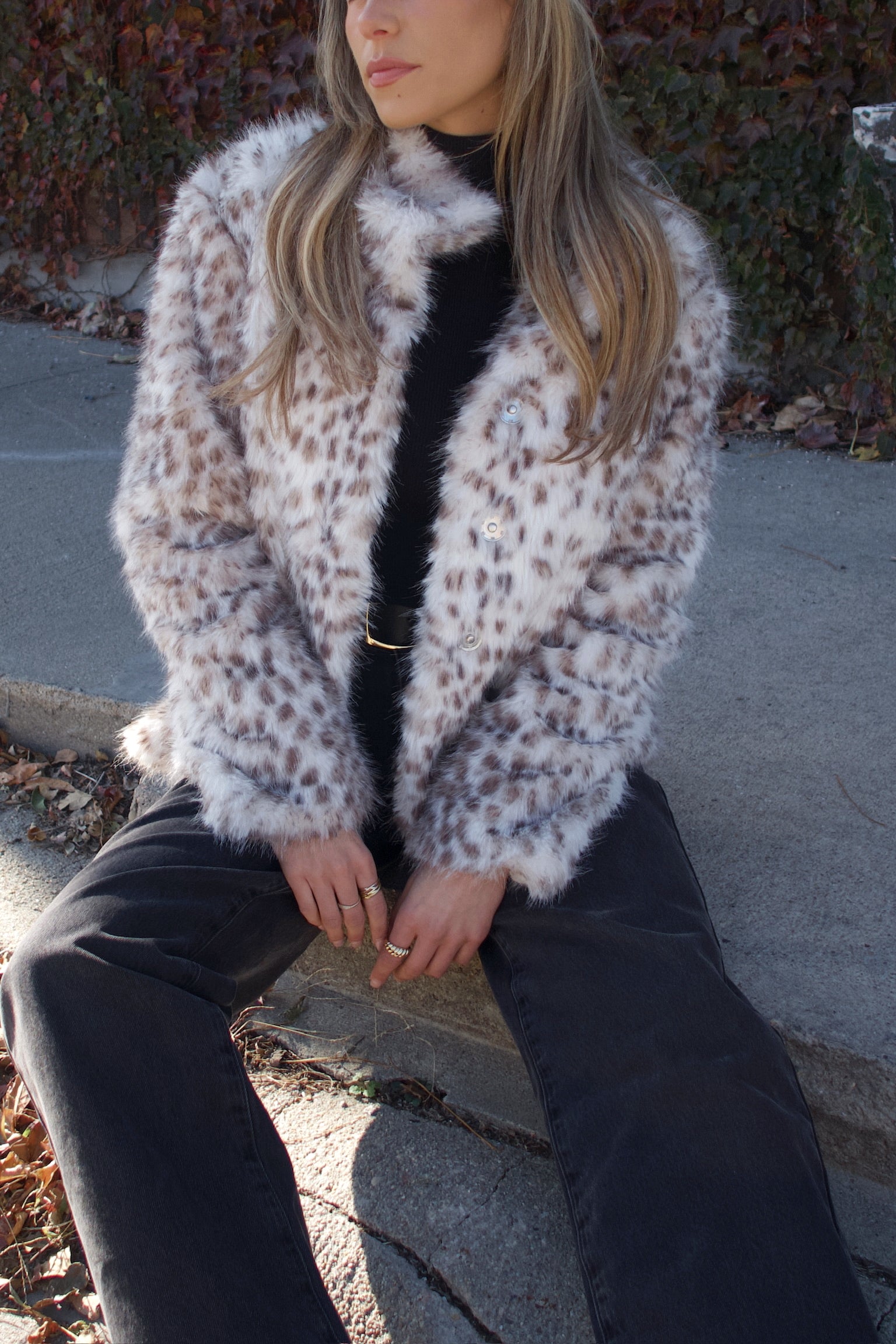 Snow Leopard Faux Fur Jacket