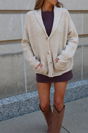 Ribbed Roll Collar Cardigan