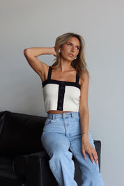 Color Block Cropped Button Up Tank