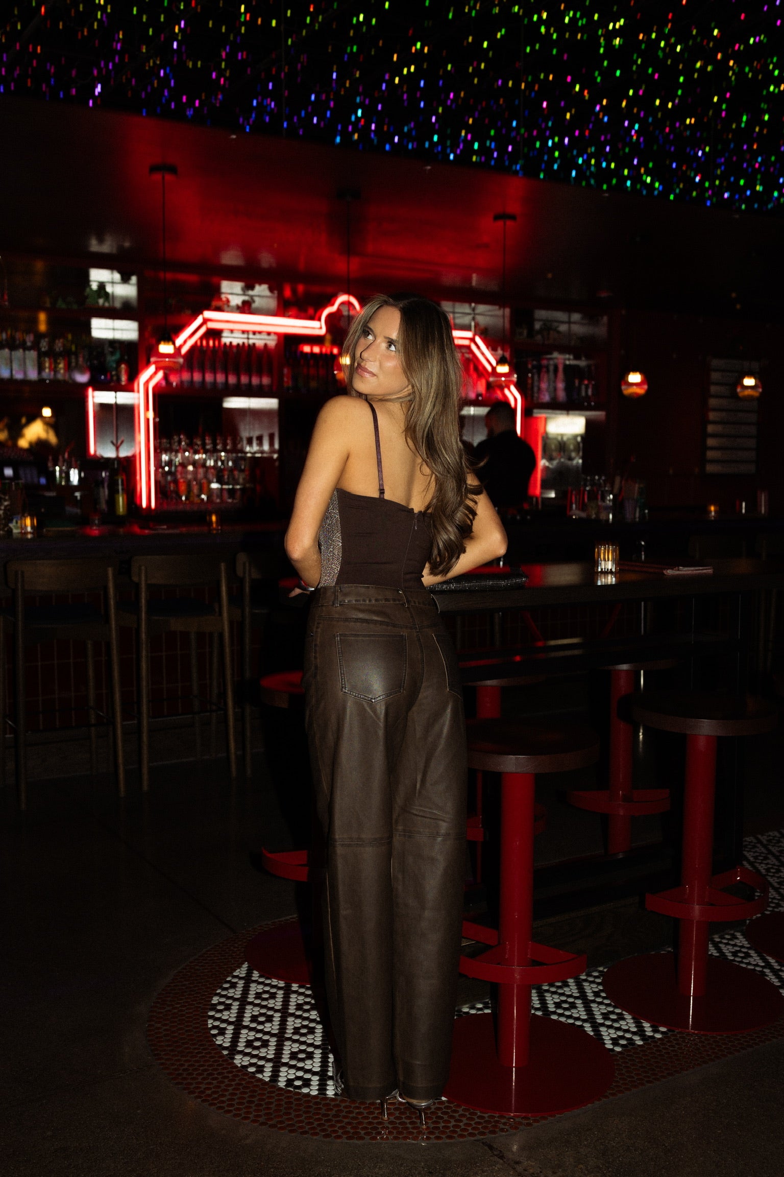 Brown Vintage Washed Pleather Pants