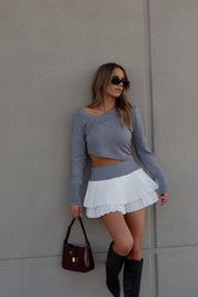 Edgy Elegance Asymmetric Sweater & Ruffled Skirt Set