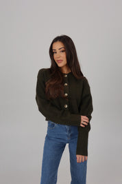 Wool Button-Front Sweater in Olive