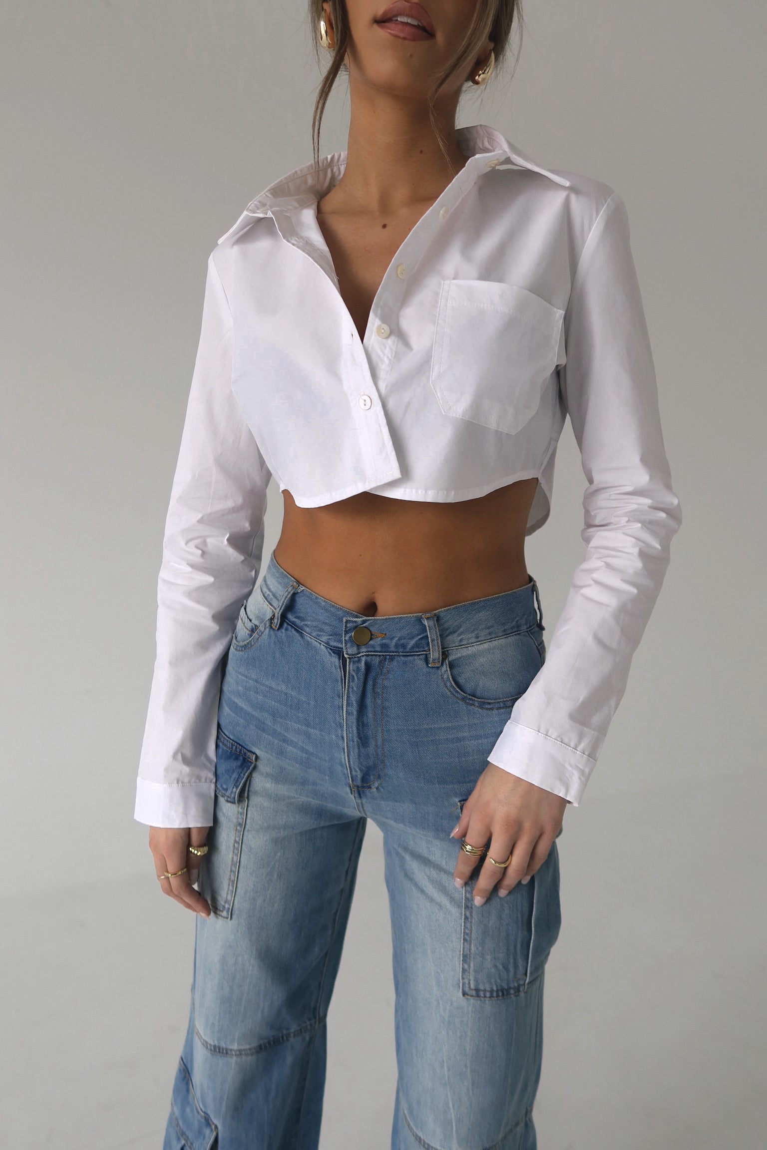 Evie Cropped Button Down Top