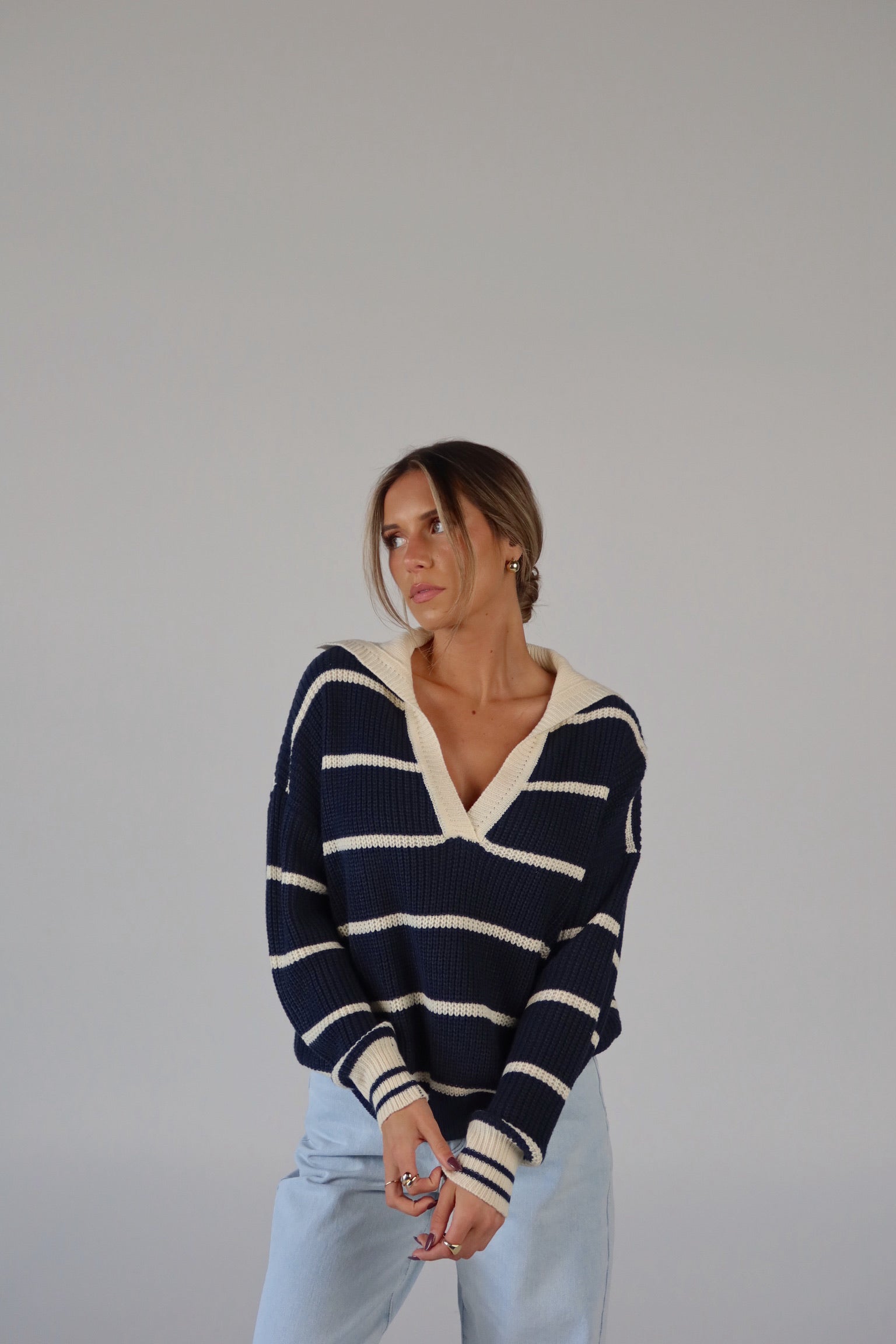 Nautical Stripes Knit Long Sleeve Sweater