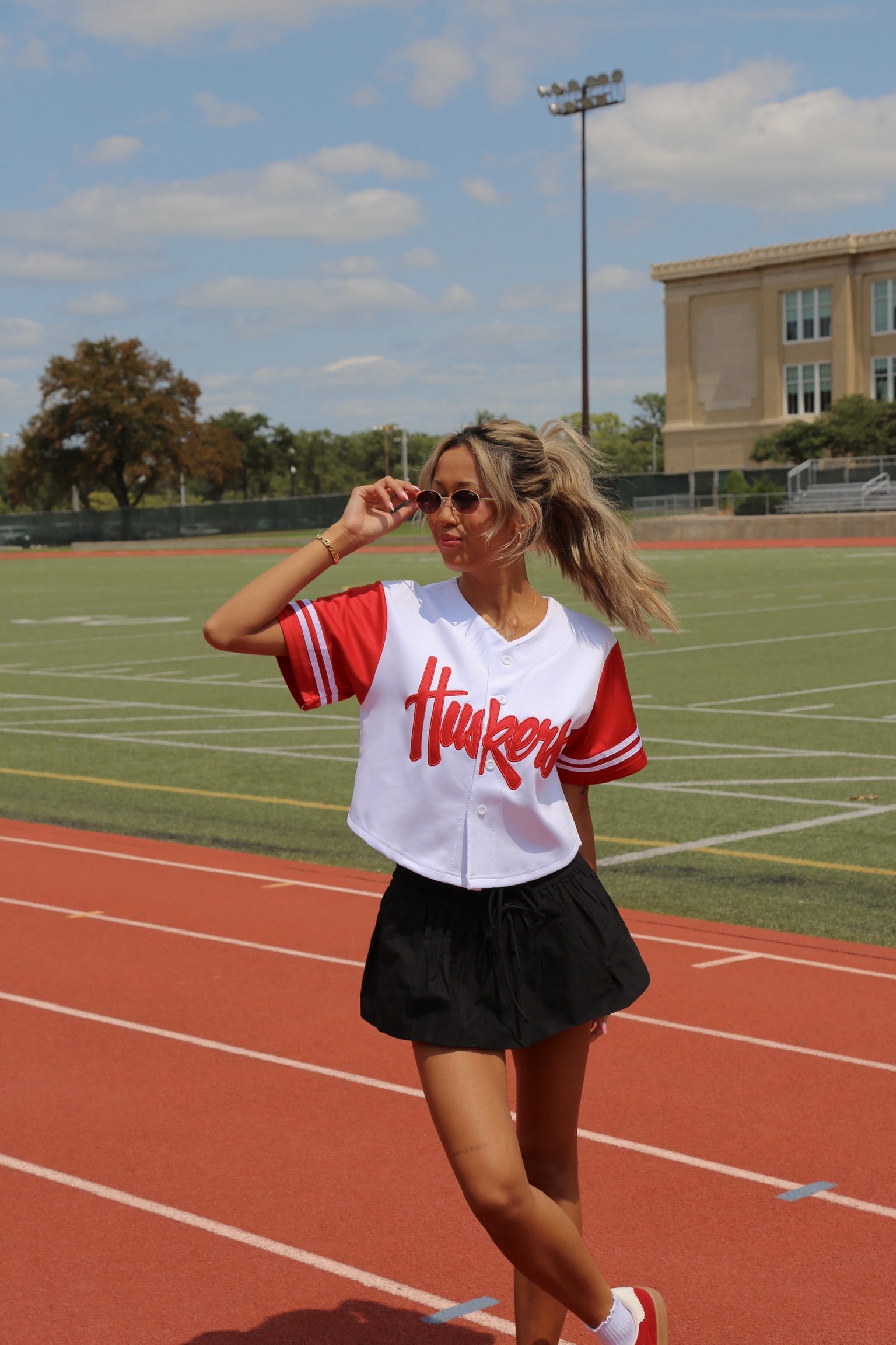 Huskers Cropped Baseball Jersey In White