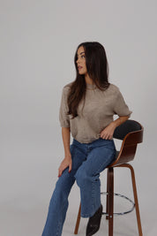 Sela Short-Sleeve Sweater Top in Mocha