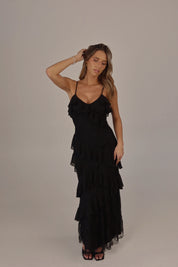 Black Enchanted Lace Tiered Maxi Dress