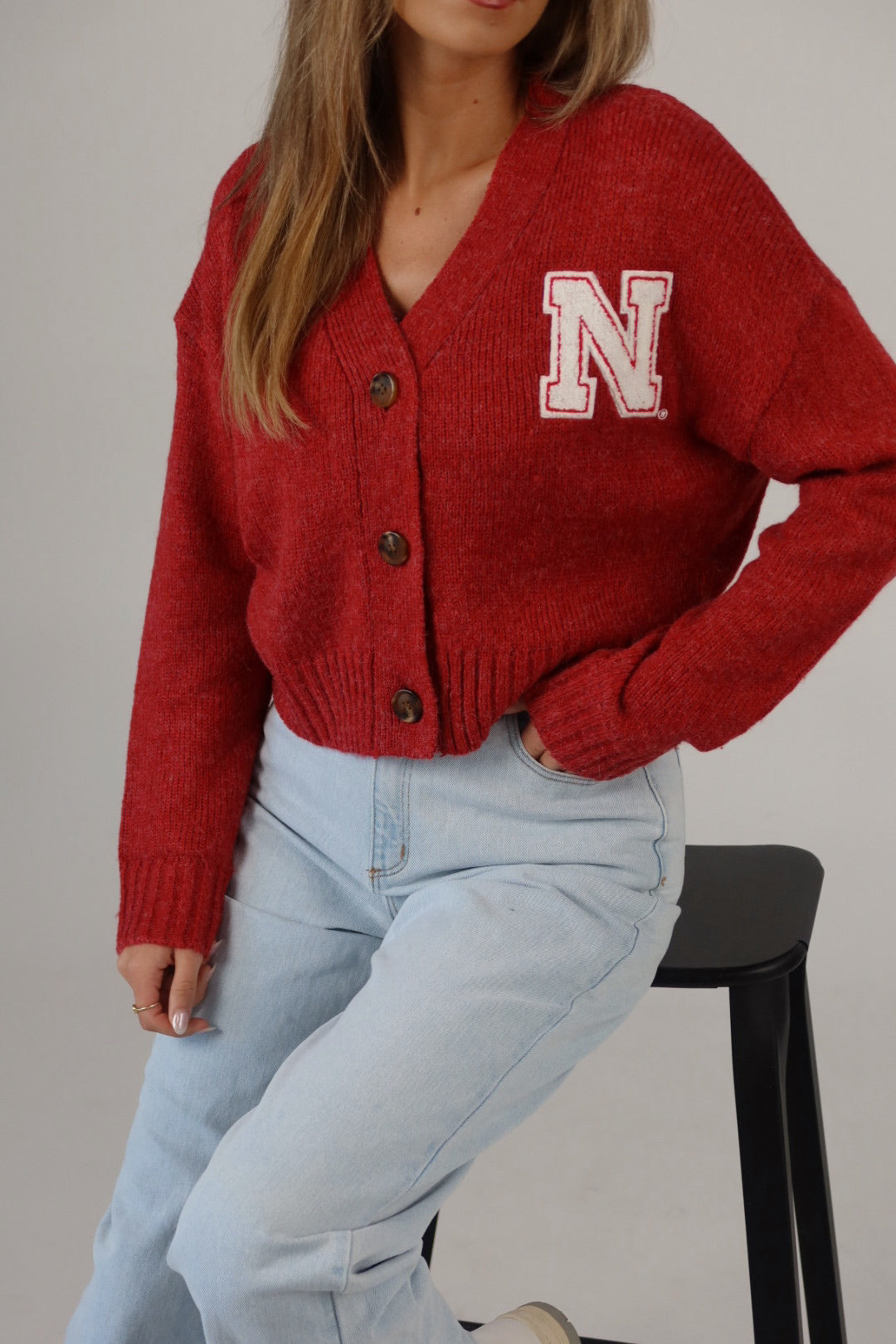 Nebraska Chenille Crop Cardigan In Red