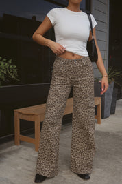 Mid Rise Leopard Print Cargo Pants