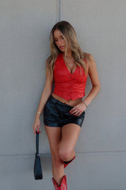 Red Faux Leather Vest