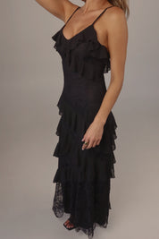 Black Enchanted Lace Tiered Maxi Dress