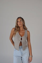 Colbie Knit Split Front Top in Grey