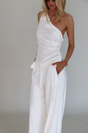Inez Linen One Shoulder Top in Ivory