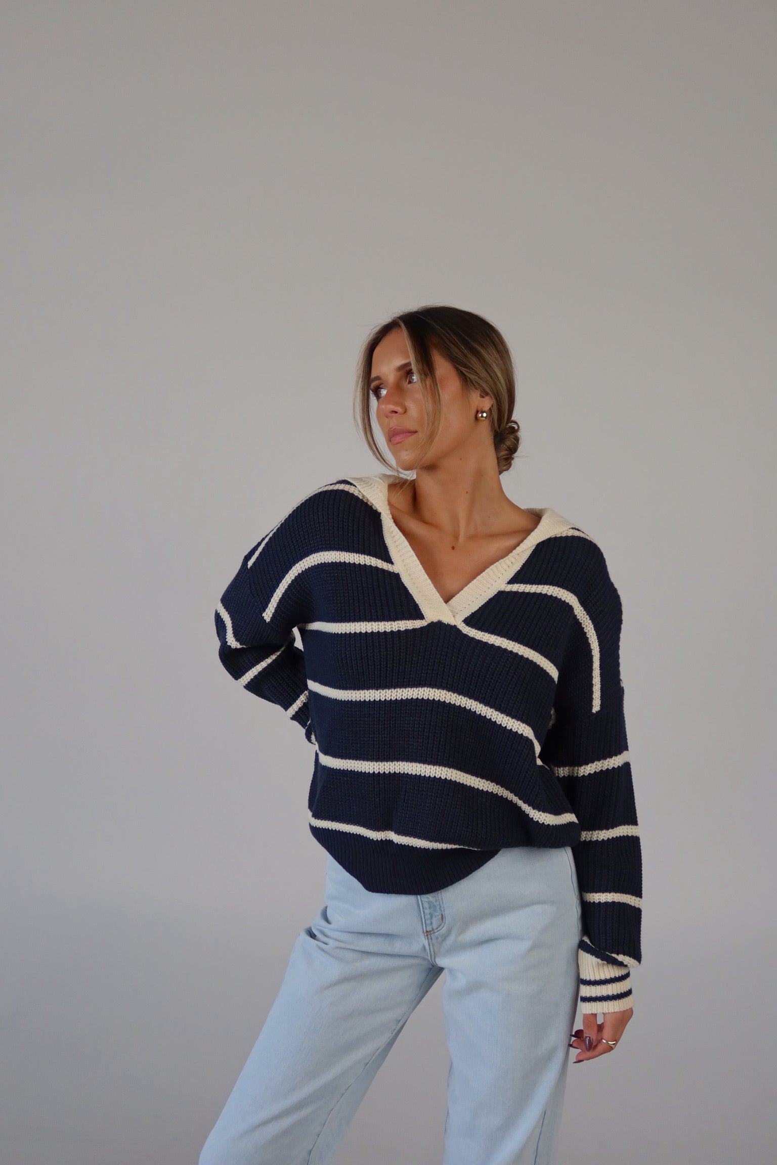 Nautical Stripes Knit Long Sleeve Sweater