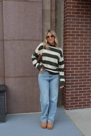 Nellie Striped Sweater in Forest/Ivory