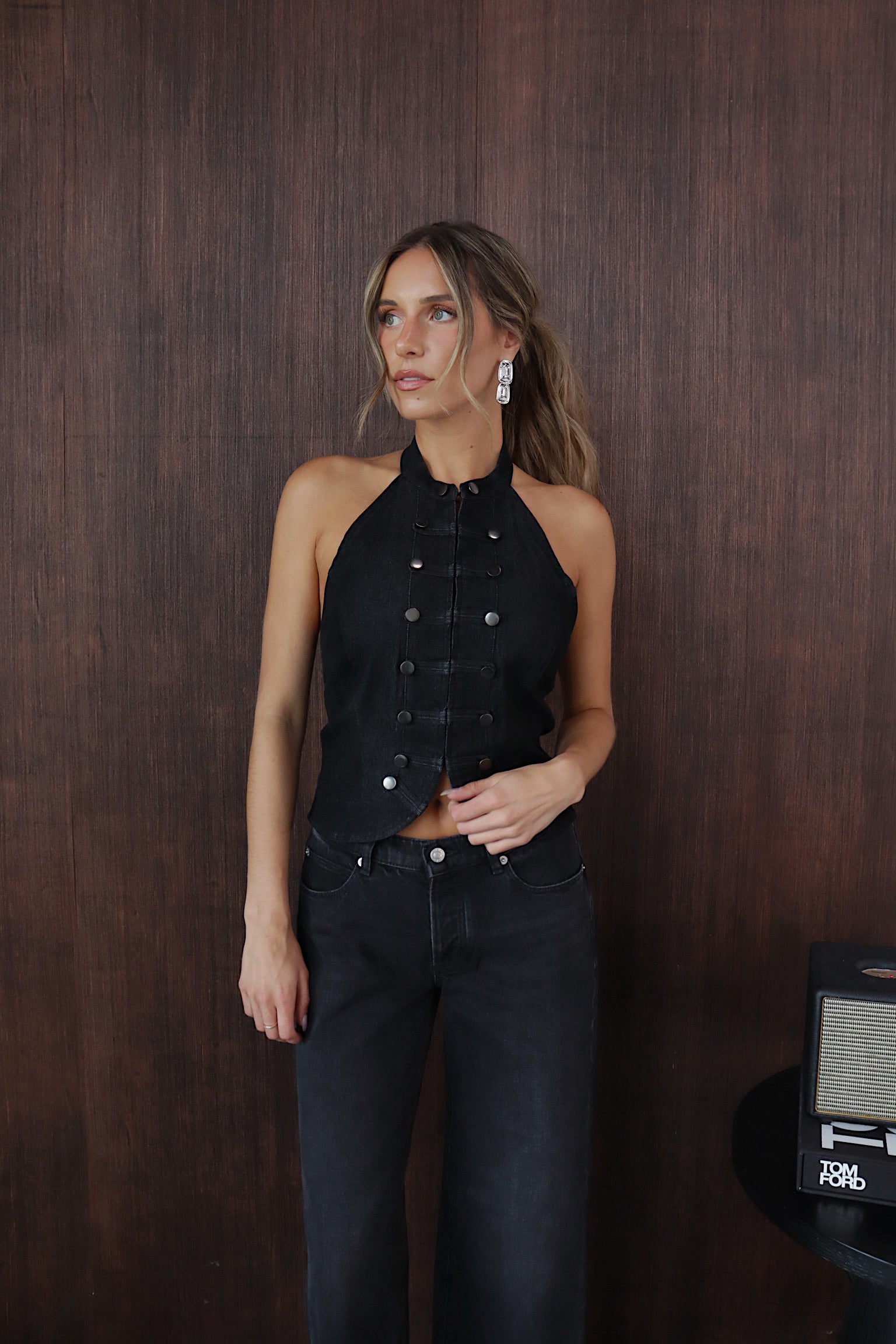 Washed Black Denim Nepoleon Top