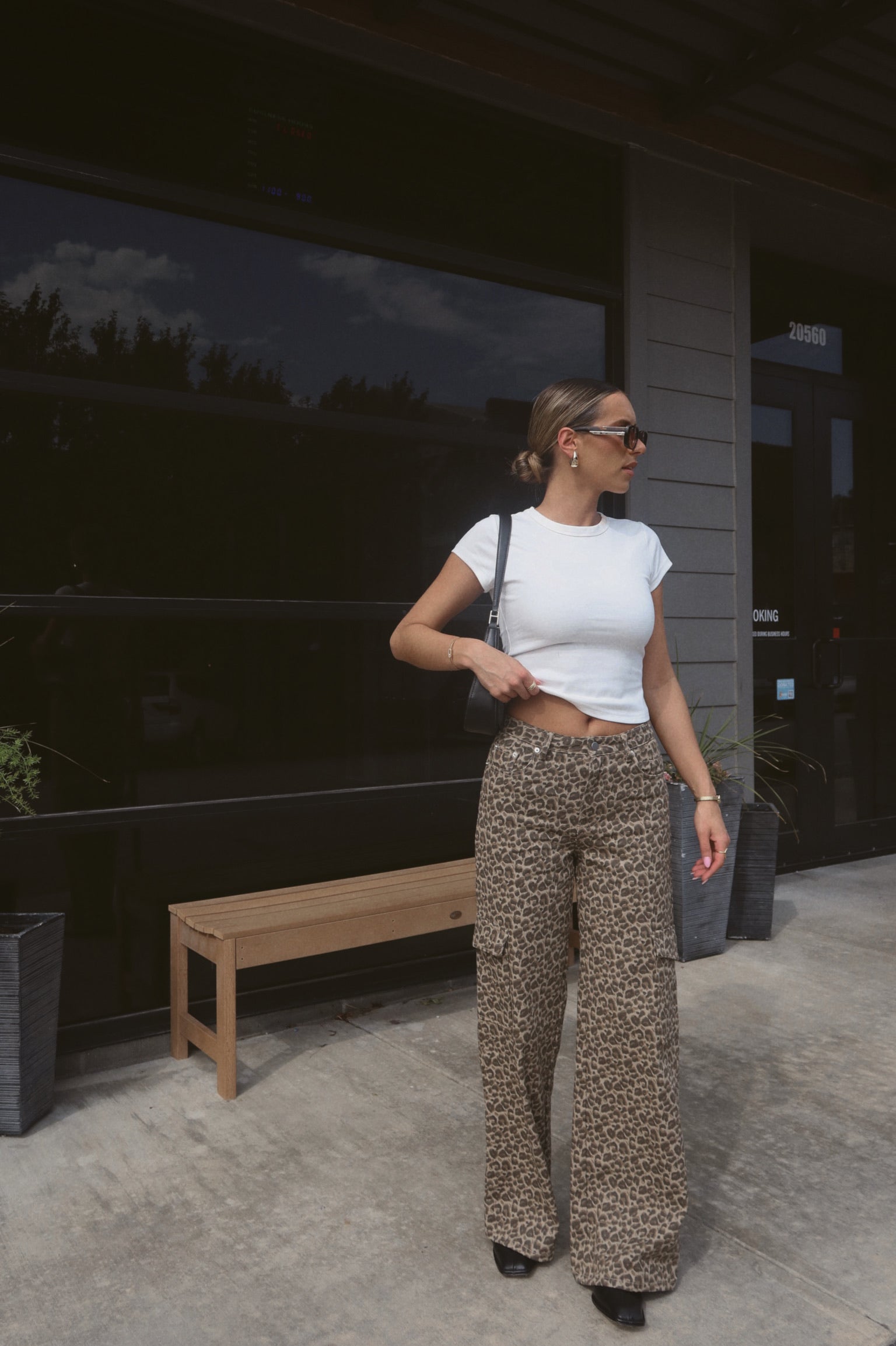 Mid Rise Leopard Print Cargo Pants