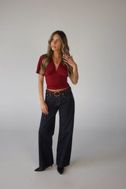 Ronnie Short Sleeve Burgundy Top