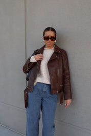 Brown Pleather Moto Jacket