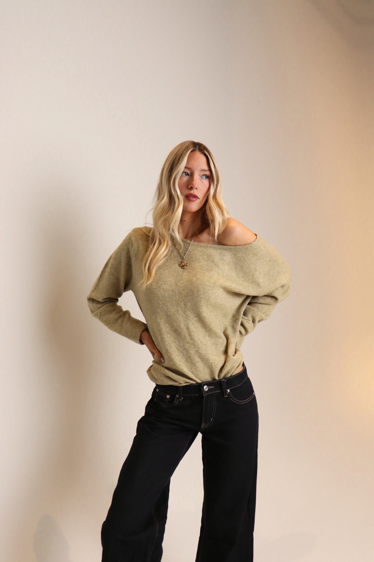 Sage Off The Shoulder Sweater