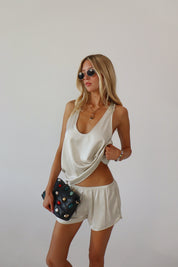Ivory Satin Racerback Tank Top