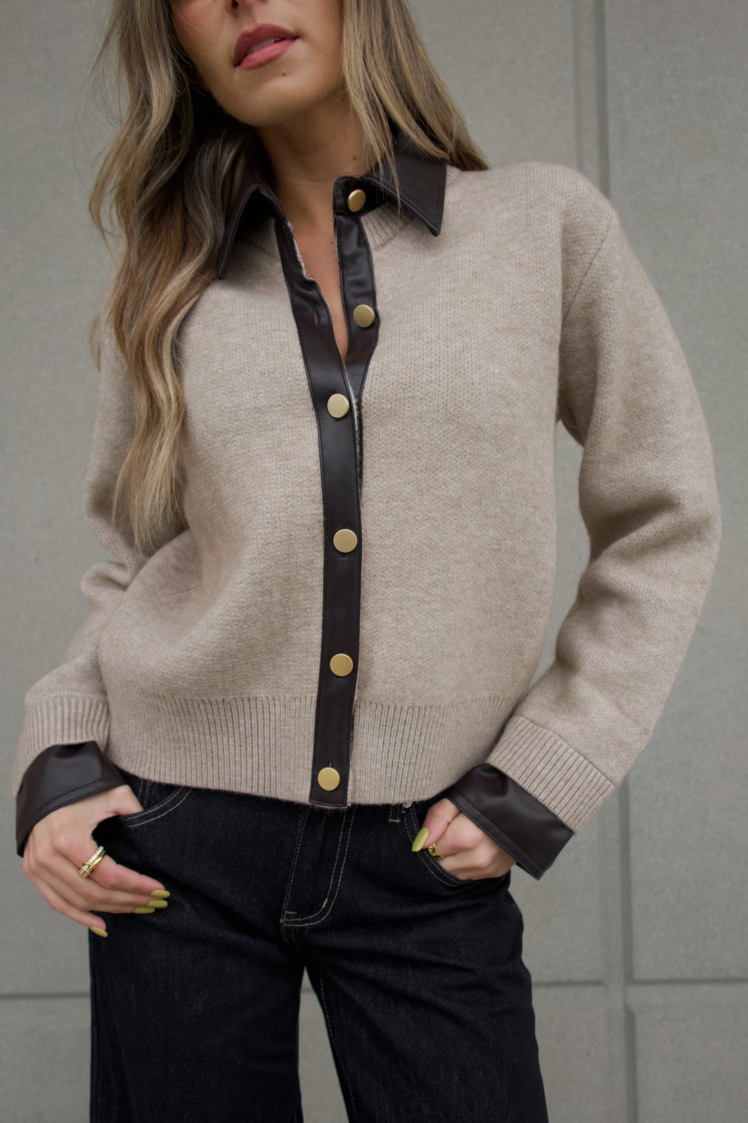 Myah Contrast Collared Cardigan