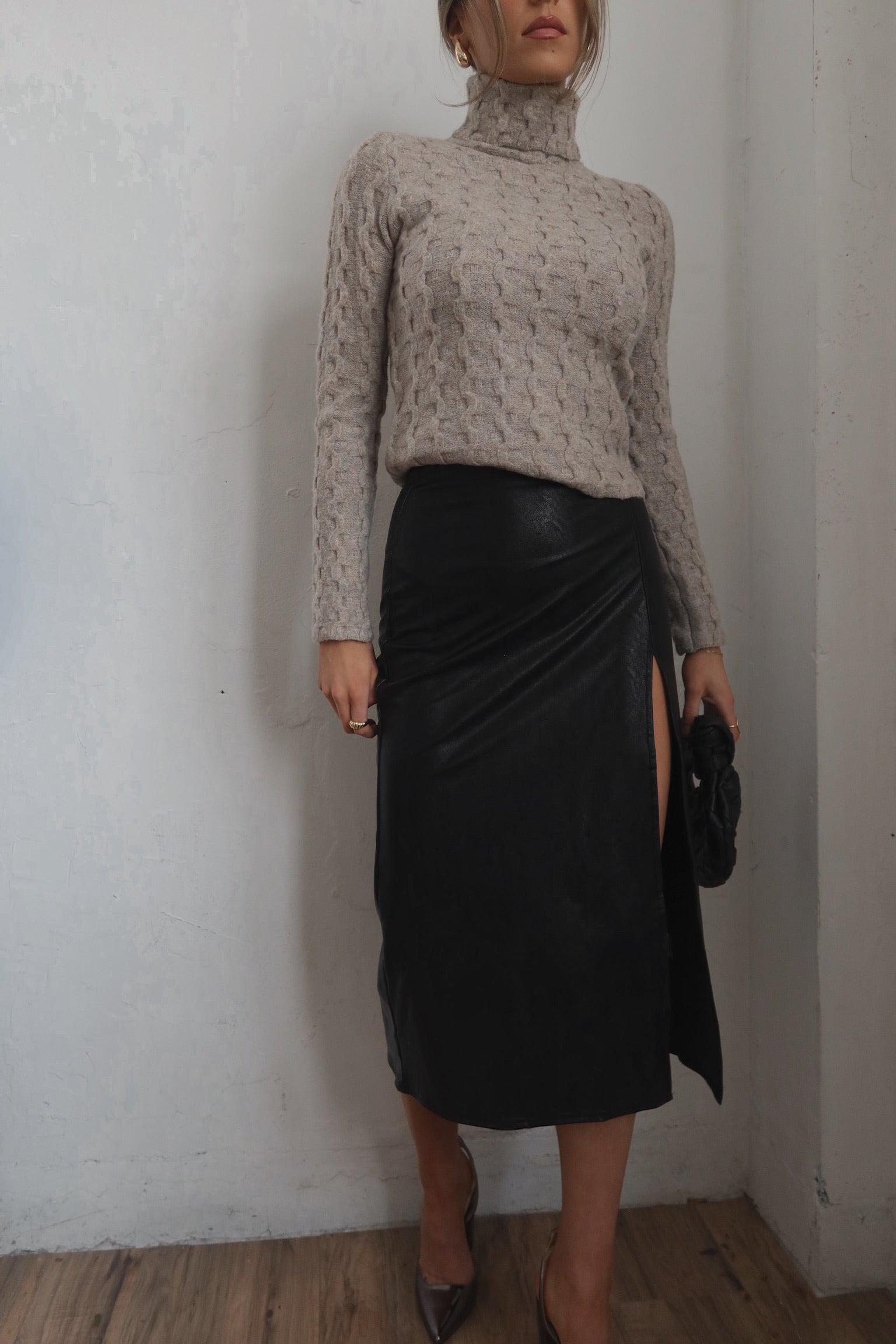 Ruby Leather Midi Skirt